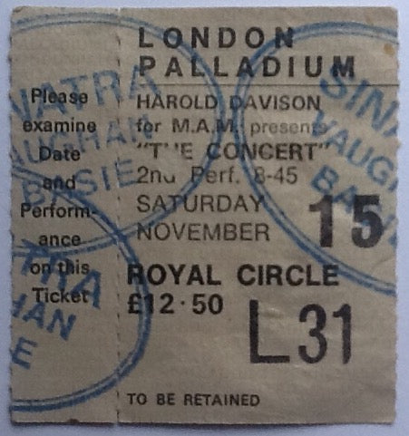 Frank Sinatra Original Used Concert Ticket London Palladium 15th Nov 1975