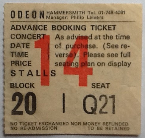 Frank Zappa Original Used Concert Ticket Hammersmith Odeon London 24 Jan 1978