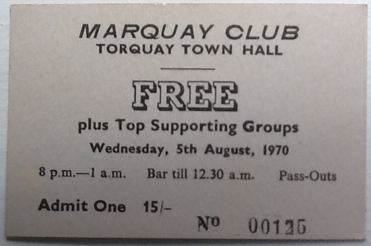 Free Original Concert Ticket Marquay Club Town Hall Torquay 1970