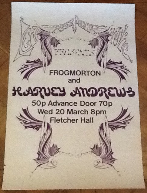 Frogmorton Harvey Andrews Original Concert Tour Gig Poster Fletcher Hall Leicester Polytechnic 1974