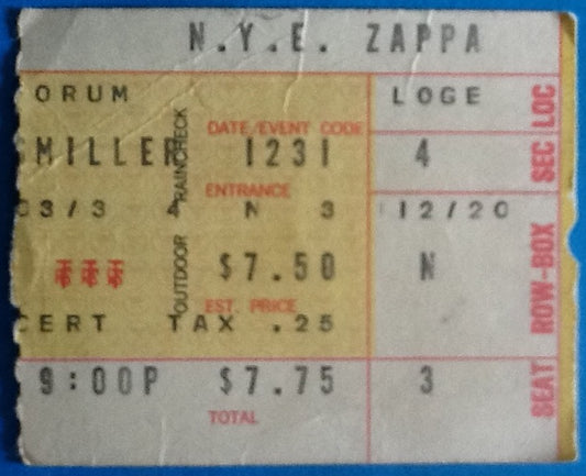 Frank Zappa Original Used Concert Ticket Forum Los Angeles 1975