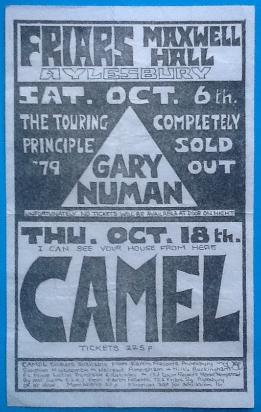 Gary Numan Camel Concert Handbill Flyer Friars Ayelsbury 1979