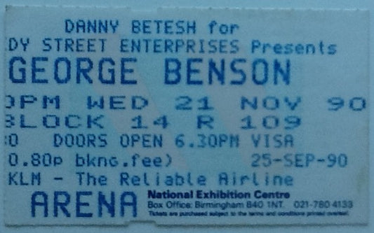 George Benson Original Used Concert Ticket NEC Arena Birmingham 1990