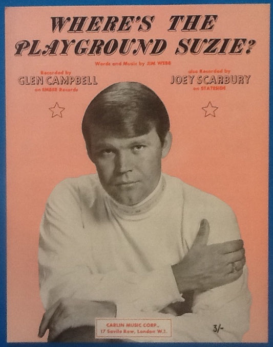 Glen Campbell Joey Scarbury Where's The Playground Suzi? Mint Sheet Music 1969