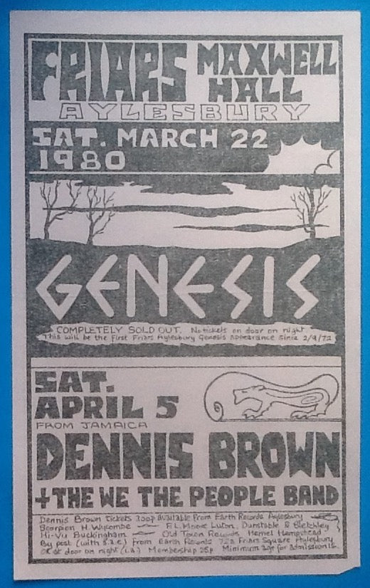 Genesis Denis Brown Concert Handbill Flyer Friars Aylesbury 1980