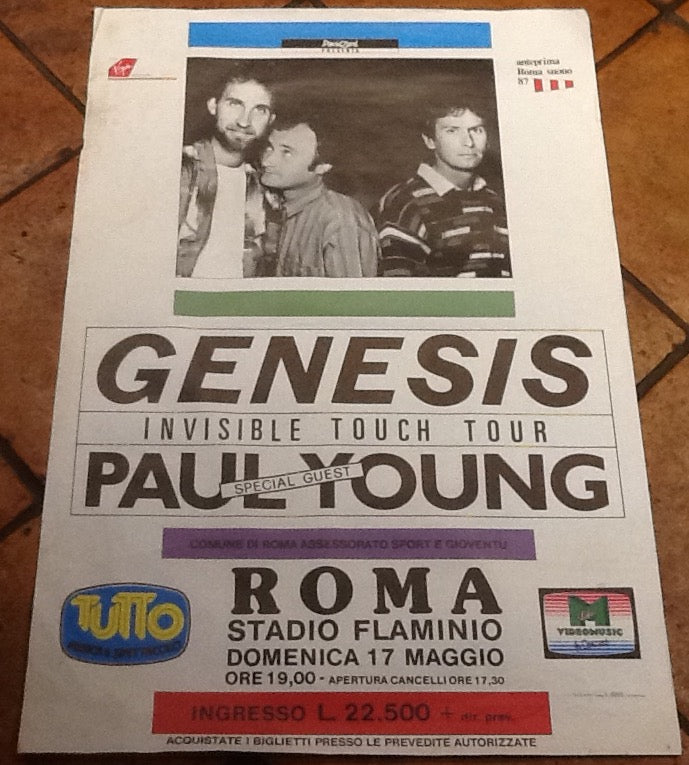 Genesis Paul Young Original Concert Tour Gig Poster Stadio Flaminio Roma 1987 With Band Image