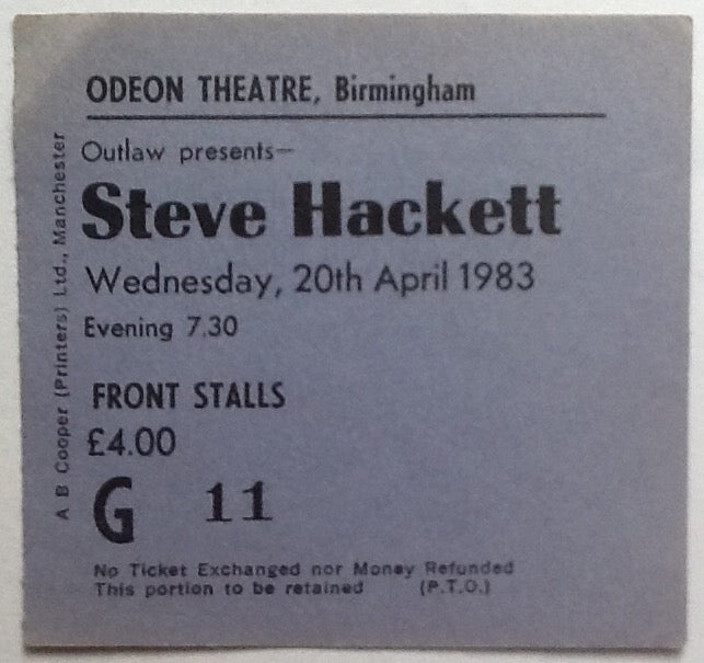 Steve Hackett Original Used Concert Ticket Birmingham 1983