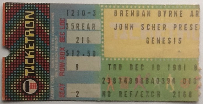 Genesis Original Used Concert Ticket Brendan Byrne Arena East Rutherford 1981