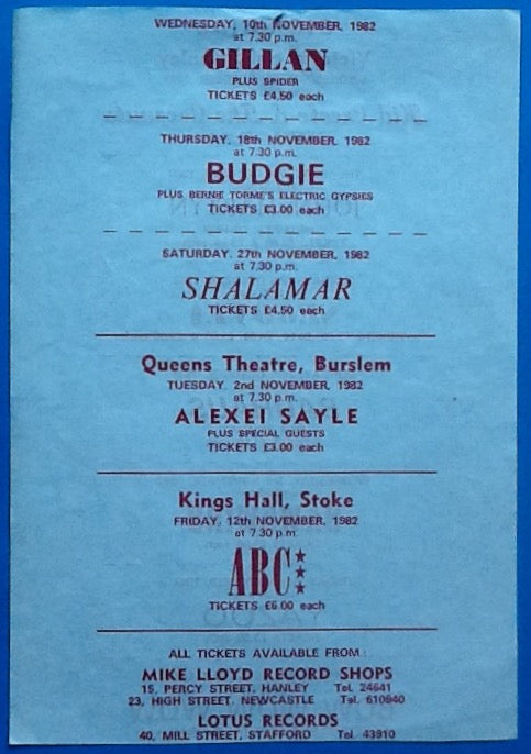 Gillan Yazoo Bauhaus Original Concert Handbill Flyer Victoria Hall Hanley 1982