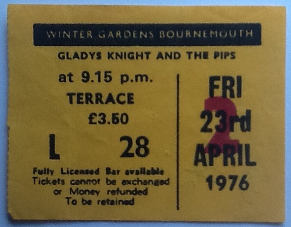 Gladys Knight & The Pips Original Used Concert Ticket Winter Gardens Bournemouth 1976