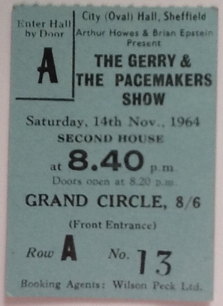 Gerry & the Pacemakers Kinks Original Used Concert Ticket Sheffield 1964