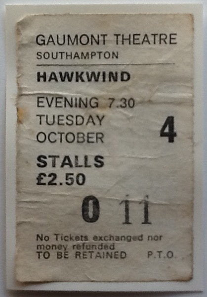 Hawkwind Original Used Concert Ticket Gaumont Theatre Southampton 1977
