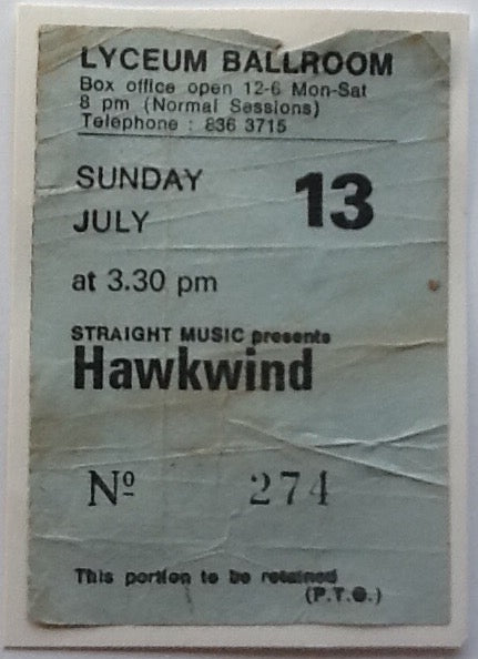 Hawkwind Original Used Concert Ticket Lyceum Ballroom London 1980