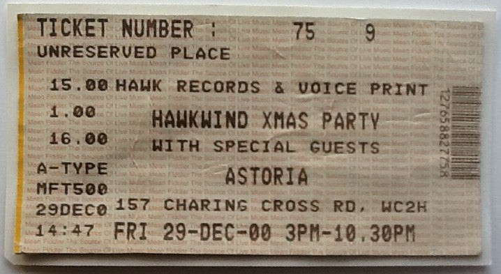 Hawkwind Original Used Concert Ticket Astoria Theatre London 2000