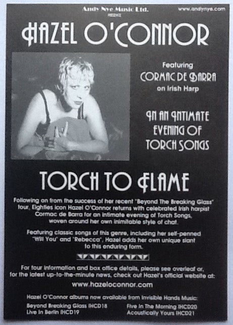 Hazel O’ Connor Original Concert Handbill Flyer Torch To Flame Tour 2003