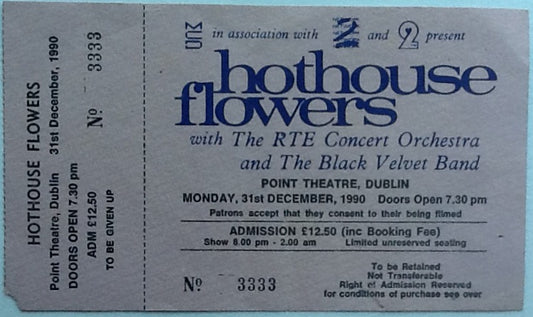 Hothouse Flowers Original Unused Concert Ticket Point Theatre Dublin 31 Dec 1990