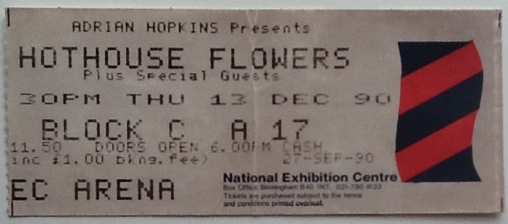Hothouse Flowers Original Used Concert Ticket NEC Birmingham 1990