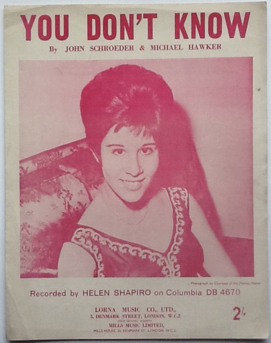 Helen Shapiro You Don't Know Original Sheet Music Columbia 1961