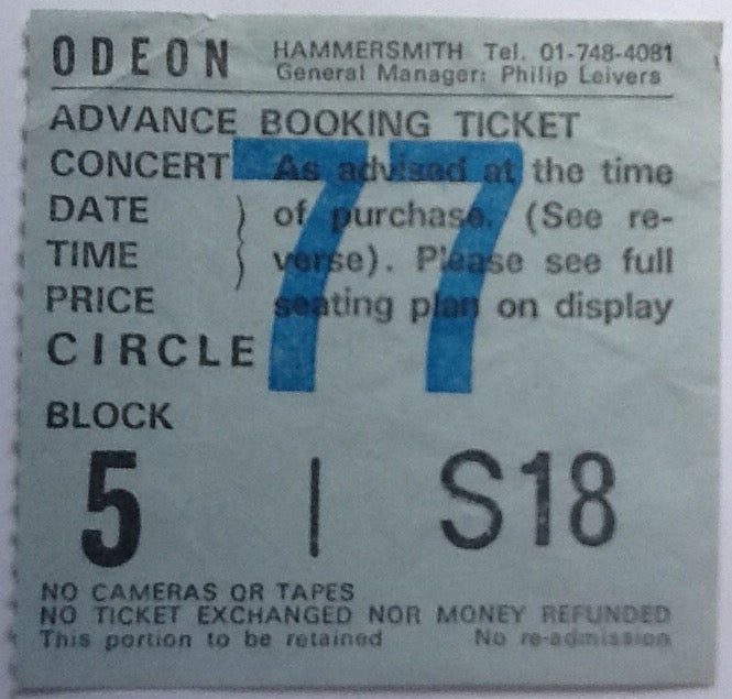 Hawkwind Original Used Concert Ticket Hammersmith Odeon London 1986