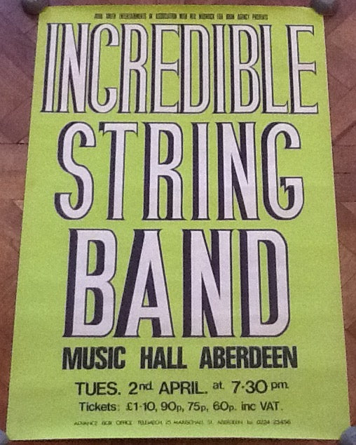 Incredible String Band Original Concert Tour Gig Poster Music Hall Aberdeen 1974