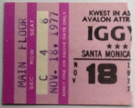 Iggy Pop Original Used Concert Ticket Santa Monica Civic Auditorium 1977