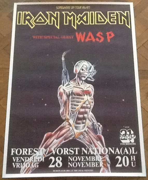 Iron Maiden Wasp Original Concert Tour Gig Poster Forest National Brussels 1986