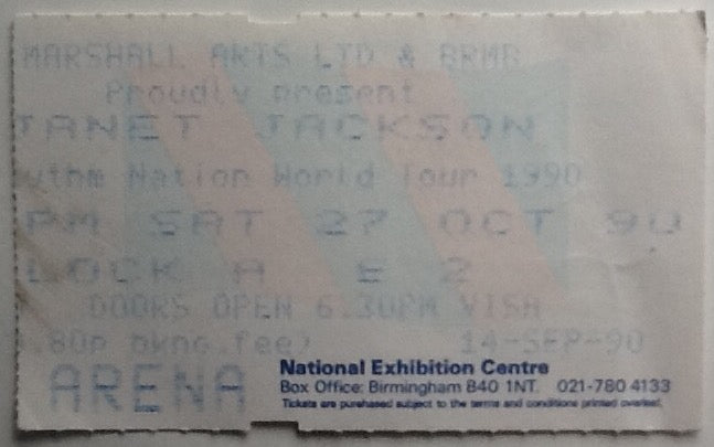 Janet Jackson Original Used Concert Ticket NEC Birmingham 27th Oct 1990