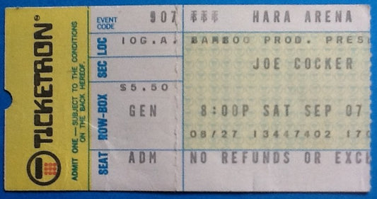 Joe Cocker Original Used Concert Ticket Hara Arena Dayton 1974