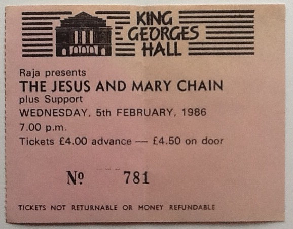 Jesus And Mary Chain Original Used Concert Ticket King George’s Hall Blackburn 1986