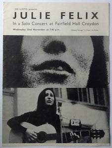 Julie Felix Original Concert Programme Fairfield Hall Croydon London 1966
