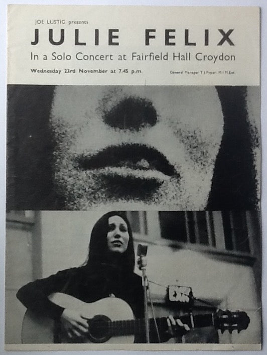 Julie Felix Original Concert Programme Fairfield Hall Croydon London 1966