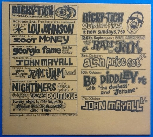 John Mayall Bo Diddley Original Concert Handbill Flyer Guildford Windsor 1965