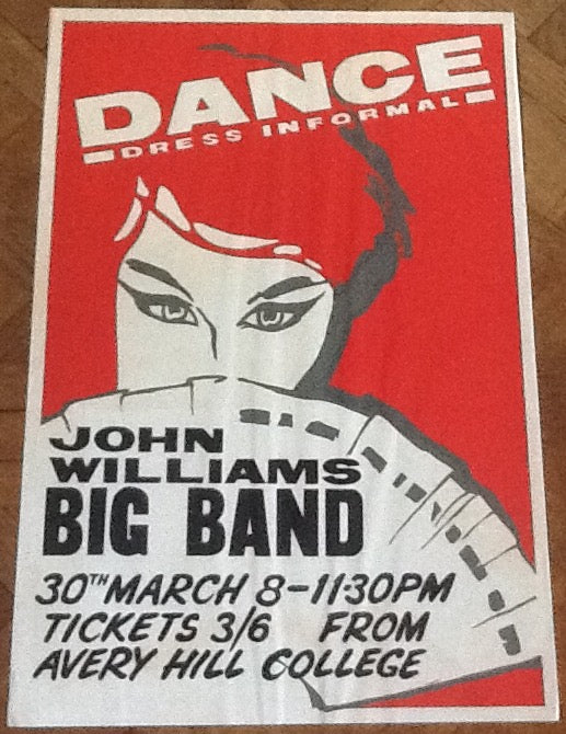 John Williams Big Band Original Concert Tour Gig Poster Avery Hill College Greenwich 1960s