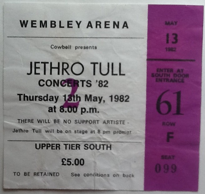 Jethro Tull Original Used Concert Ticket Wembley Arena London 13th May 1982