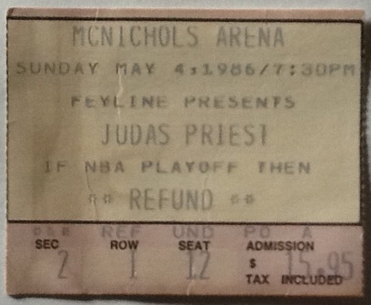 Judas Priest Original Used Concert Ticket McNichols Arena Denver 4th May 1986