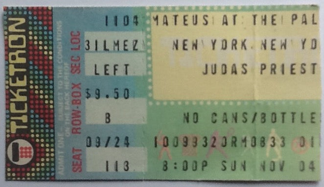 Judas Priest Original Used Concert Ticket Palladium New York 1979