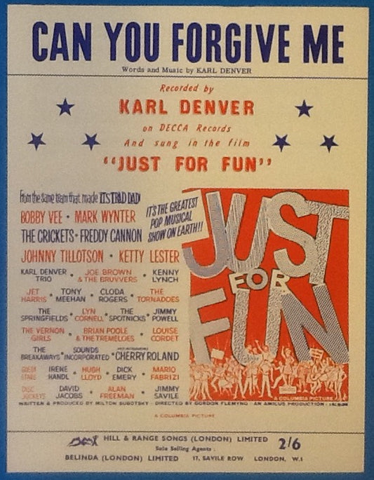 Karl Denver Can You Forgive Me Original Mint Shhet Music 1963