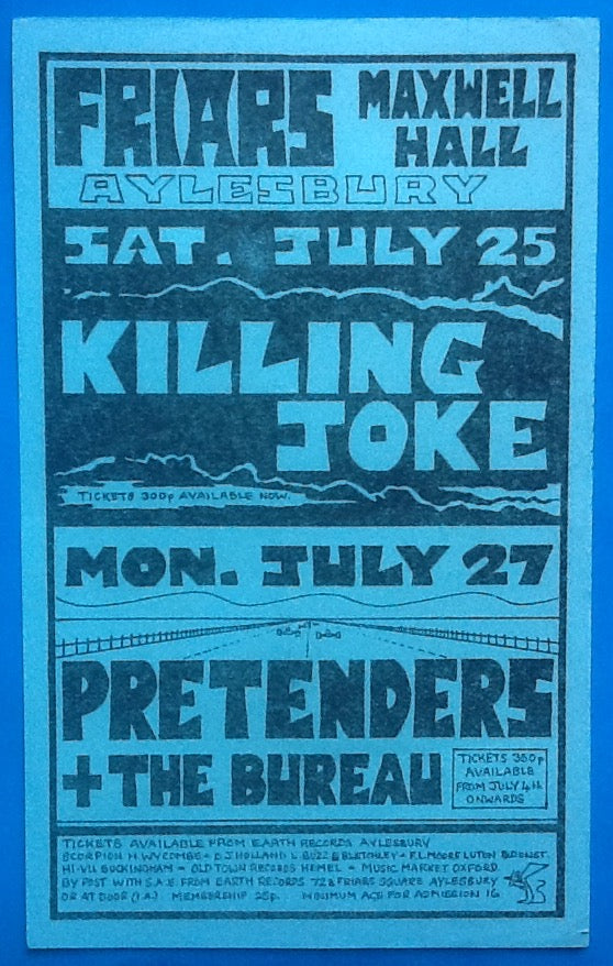 Killing Joke Pretenders Concert Handbill Flyer Friars Aylesbury 1981
