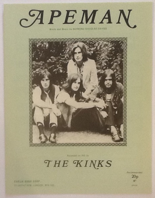 Kinks Apeman Original Mint Sheet Music 1970