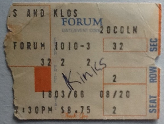 Kinks Original Used Concert Ticket Forum Los Angeles 1980