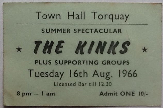 Kinks Original Concert Ticket Town Hall Torquay 1966