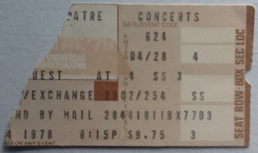 Kinks Original Used Concert Ticket Universal Amphitheatre California 1978