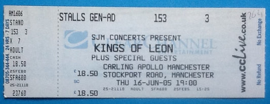 Kings of Leon Original Unused Concert Ticket Manchester 2005