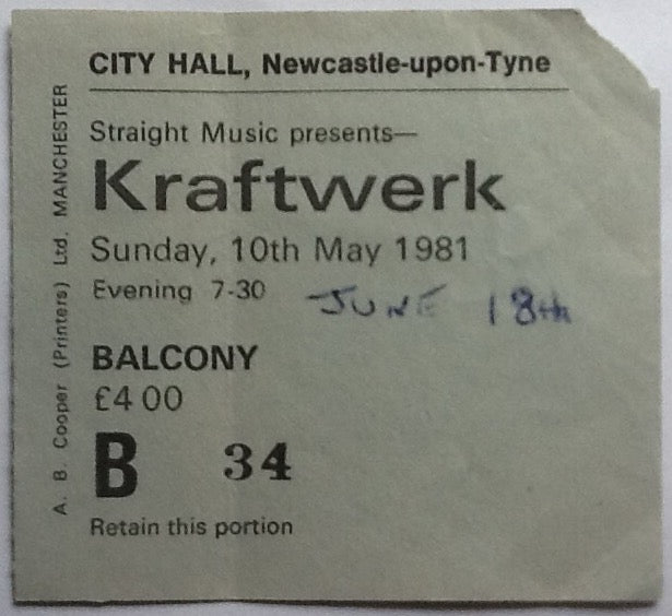 Kraftwerk Original Used Concert Ticket City Hall Newcastle 1981