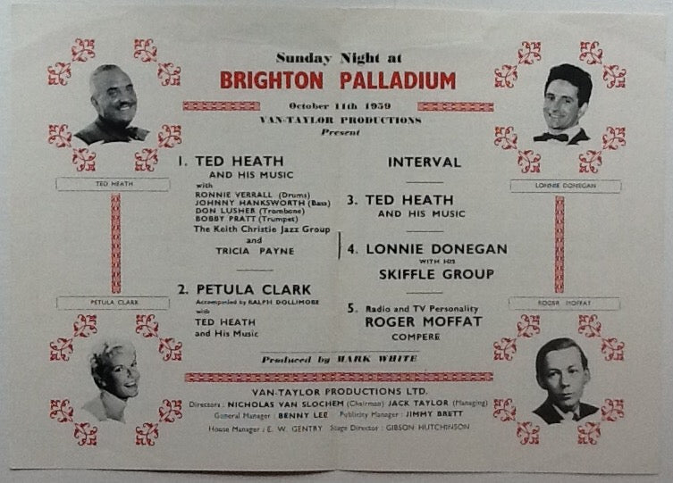 Lonnie Donegan Petula Clark Original Concert Programme Brighton Palladium 1959