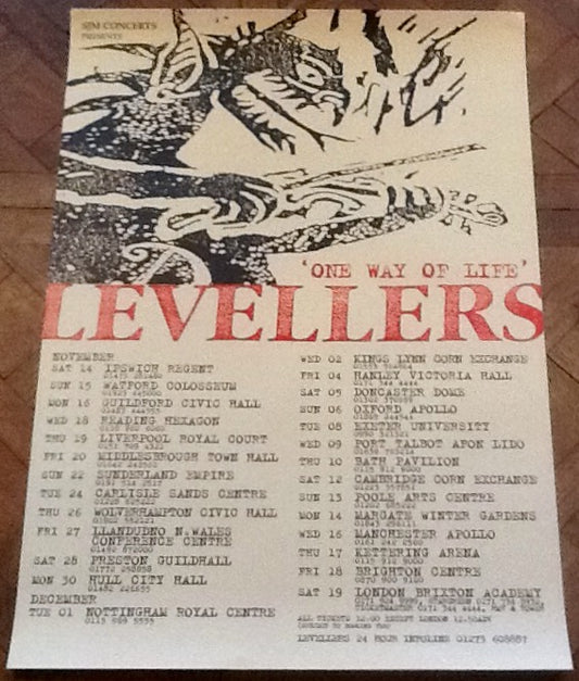 Levellers Original Used Concert Tour Gig Poster One way of Life Tour 1998