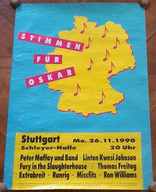 Linton Kwesi Johnson Peter Maffay Original Concert Tour Gig Poster Schleyer Halle Stuttgart 1990