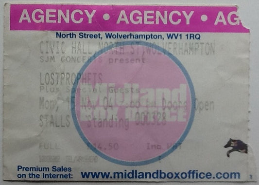 Lostprophets Original Used Concert Ticket Civic Hall Wolverhampton 2004