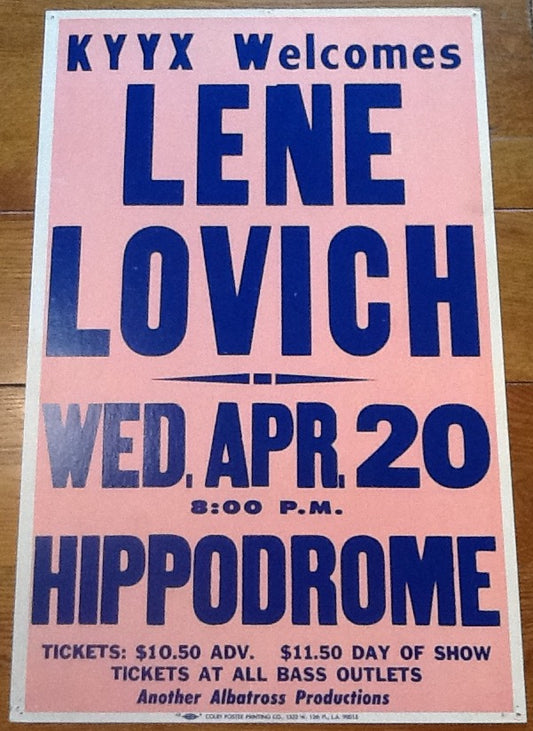 Lene Lovich Original Concert Tour Gig Poster Hippodrome Seattle 1983