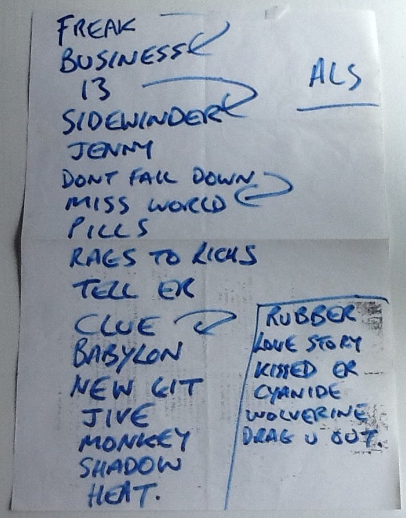 Lurkers Original Handwritten Setlist Cas Rock Cafe Edinburgh 1993